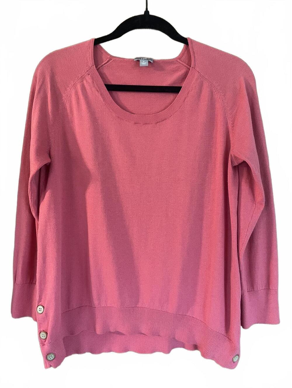 J.Jill Silk Blend Long Sleeve Coral Sweater Size Medium Button Accents Hi/Lo Hem